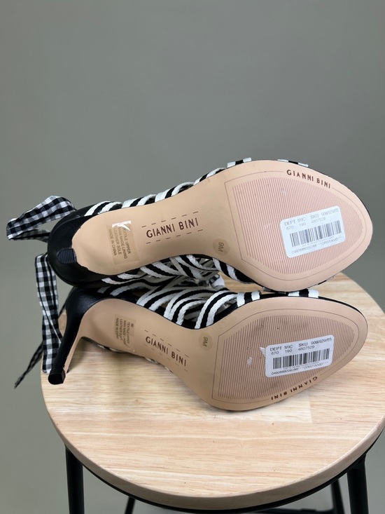 Gianni Bini Black and White Striped Gingham Polka Dots Strappy Heels Size 9 - Picture 9 of 14
